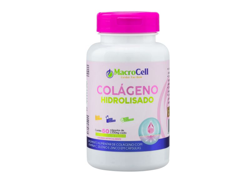 Suplemento Alimentar Colágeno Hidrolisado Zero Lactose Zero Açúcar MacroCell Frasco 60 Cápsulas Softgel
