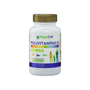 Suplemento Alimentar Polivitamínico + Ômega Zero Lactose Zero Açúcar MacroCell Frasco 60 Cápsulas Softgel
