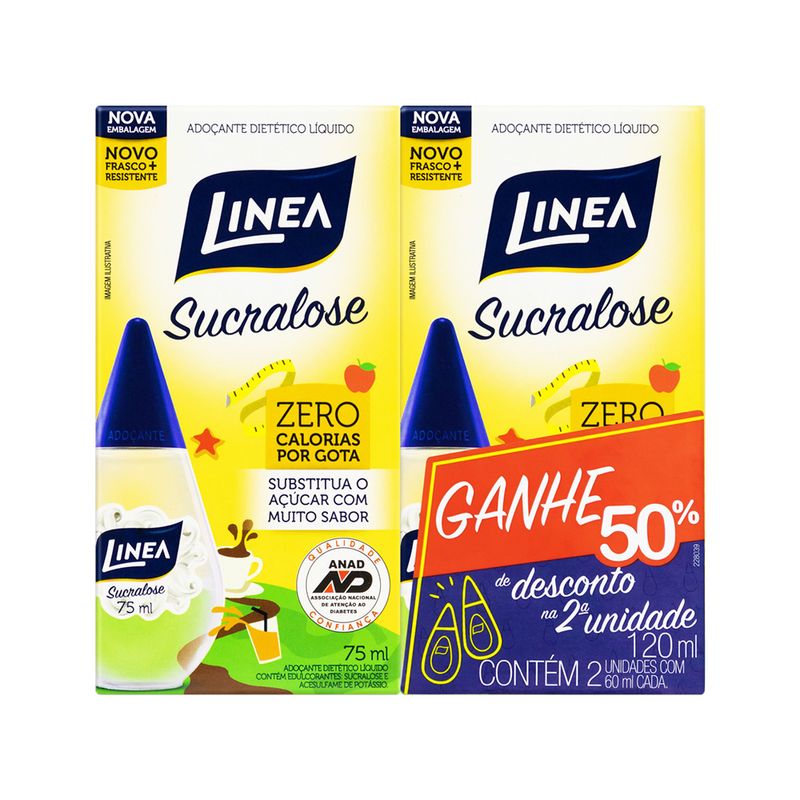 Pack-Adocante-Liquido-Sucralose-Linea-Caixa-150ml-2-Unidades-Gratis-50--de-Desconto-na-2ª-Unidade