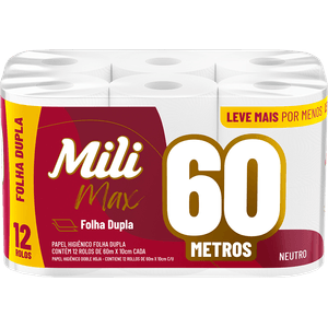 Papel Higienico Mili 60 Metros Folha Dupla Pacote com 12un