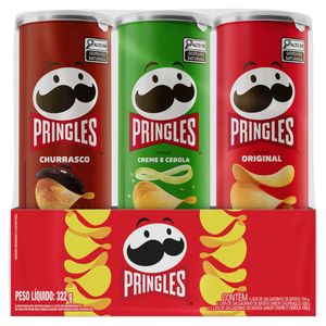 Kit Salgadinho de Batata Original 104g + Churrasco 109g + Creme e Cebola 109g Pringles