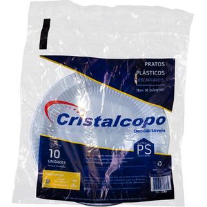 Prato Descartável PS Branco Cristalcopo 18 cm Pacote com 10un