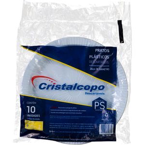 Prato Descartável PS Branco Cristalcopo 26 cm Pacote com 10un