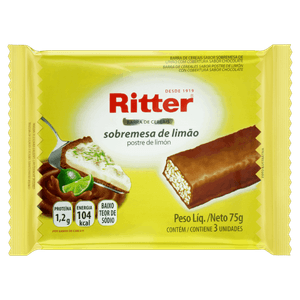 Pack Barra de Cereal Sobremesa de Limão Cobertura Chocolate Ritter Pacote 75g 3 Unidades