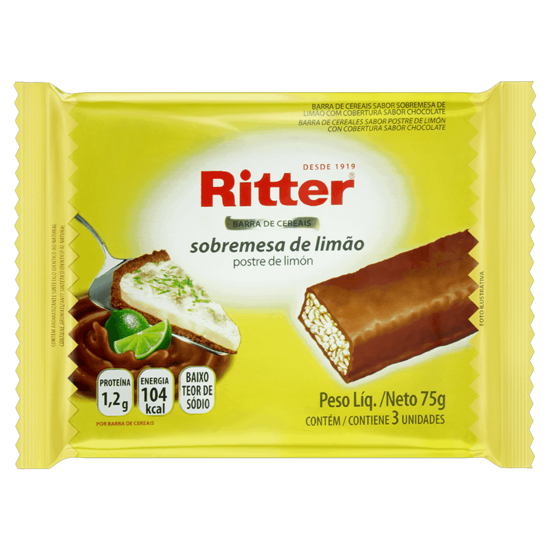 Pack Barra de Cereal Sobremesa de Limão Cobertura Chocolate Ritter Pacote 75g 3 Unidades