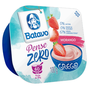 Iogurte Parcialmente Desnatado Grego Morango Zero Lactose Batavo Pense Zero Pote 100g