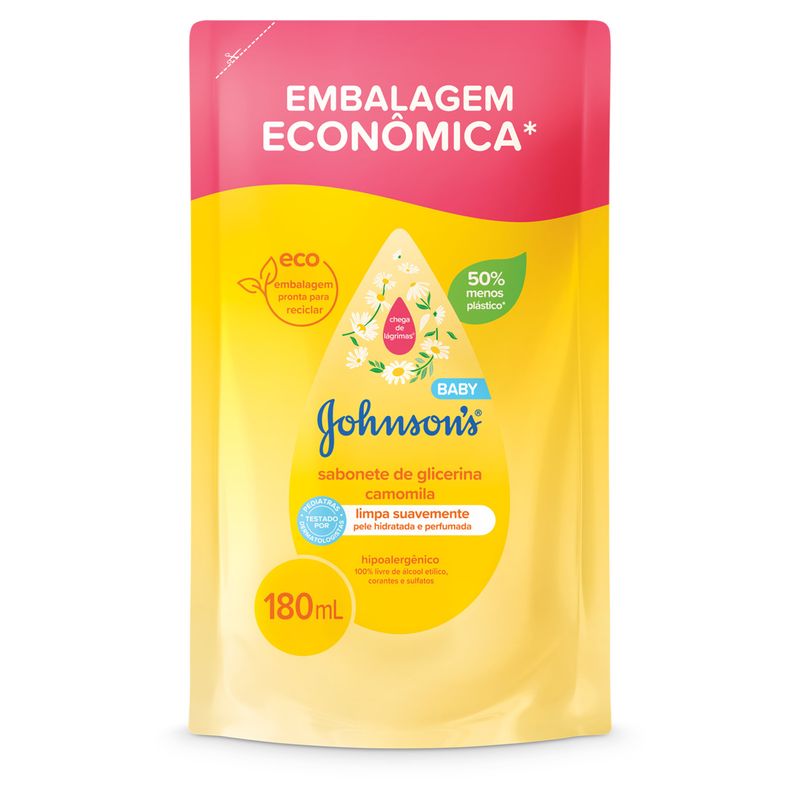 Sabonete Líquido de Glicerina da Cabeça aos Pés Camomila Johnson's Baby Sachê 180ml Embalagem Econômica