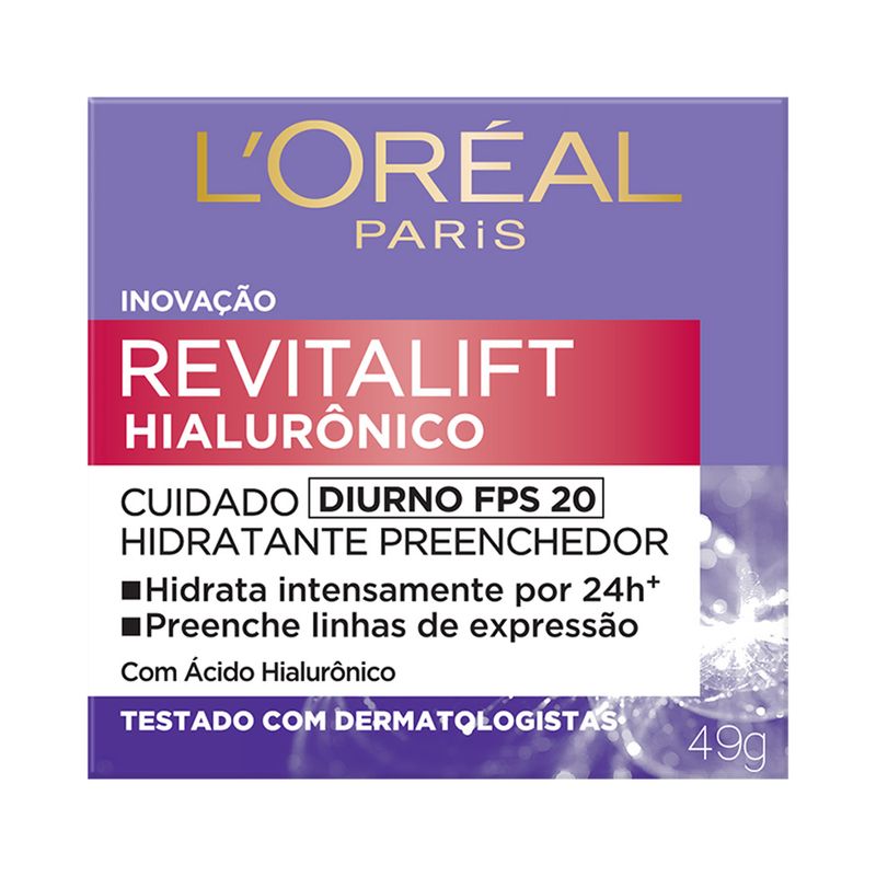 Hidratante Preenchedor com Ácido Hialurônico Diurno FPS 20 L´oréal Paris Revitalift Caixa 49g