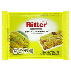 Pack Barra de Cereal Banana, Aveia e Mel Ritter Pacote 75g 3 Unidades