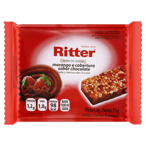 Pack Barra de Cereal Morango Cobertura Chocolate Ritter Pacote 75g 3 Unidades