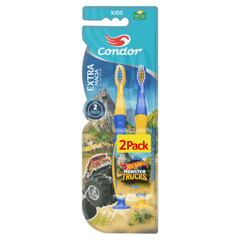 Escova Dental Extramacia Hot Wheels Condor Kids Cabeça P Leve 2 Pague 1 Unidade