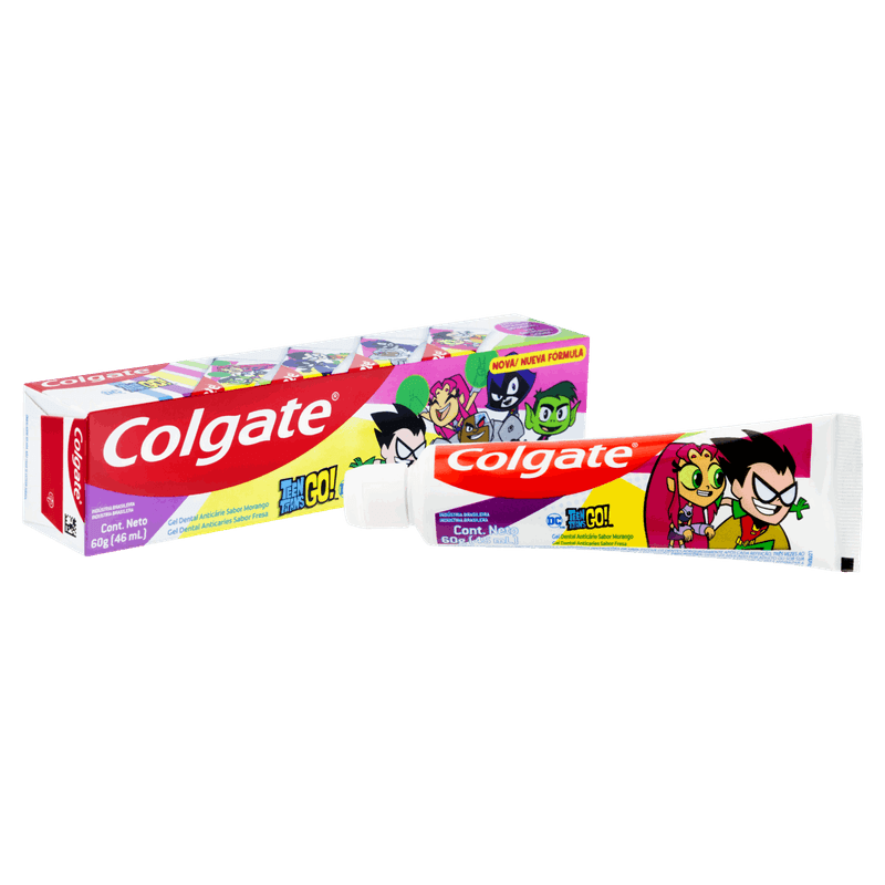 Gel-Dental-Infantil-com-Fluor-Morango-Teen-Titans-Go--Colgate-Caixa-60g