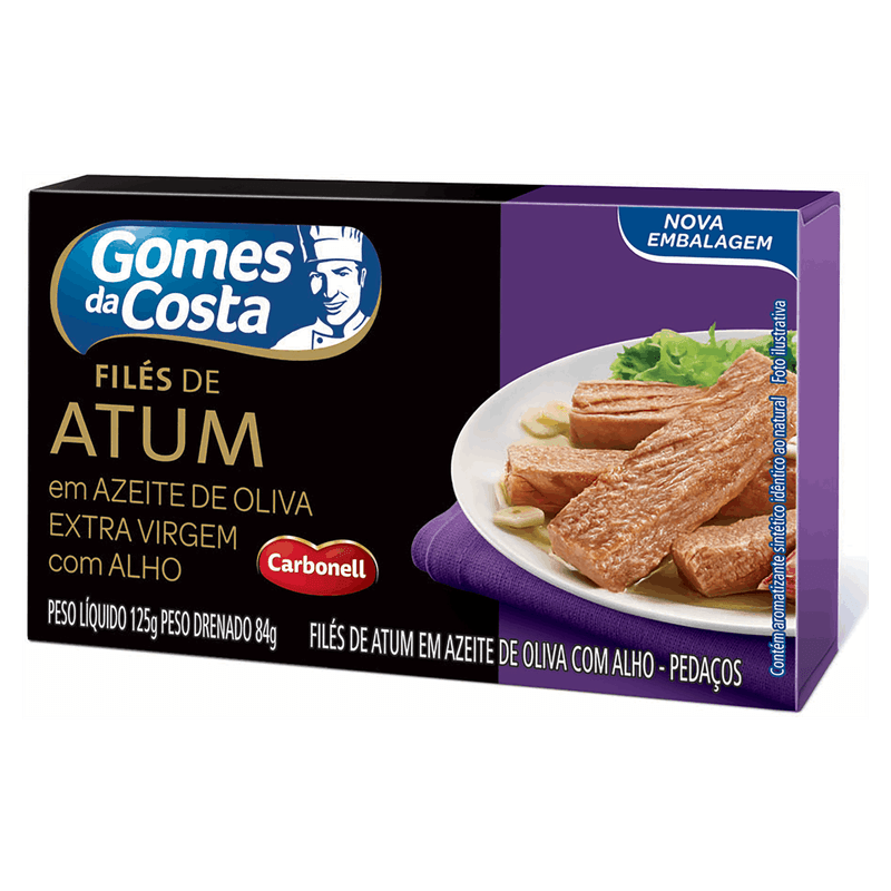 Filé de Atum em Pedaços em Azeite de Oliva com Alho Gomes da Costa Caixa 84g