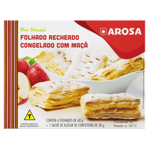 Mini Strudel Congelado Recheio Maçã Arosa Caixa 6 Unidades 60g Cada