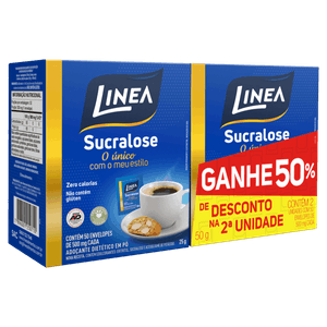 Pack Adoçante em Pó Sucralose Linea Caixa 80g 2 Unidades Grátis 50% de Desconto na 2ª Unidade