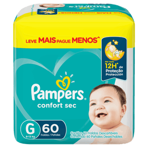 Fralda Descartável Infantil Pampers Confort Sec G Pacote 60 Unidades