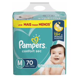 Fralda Descartável Infantil Pampers Confort Sec M Pacote 70 Unidades