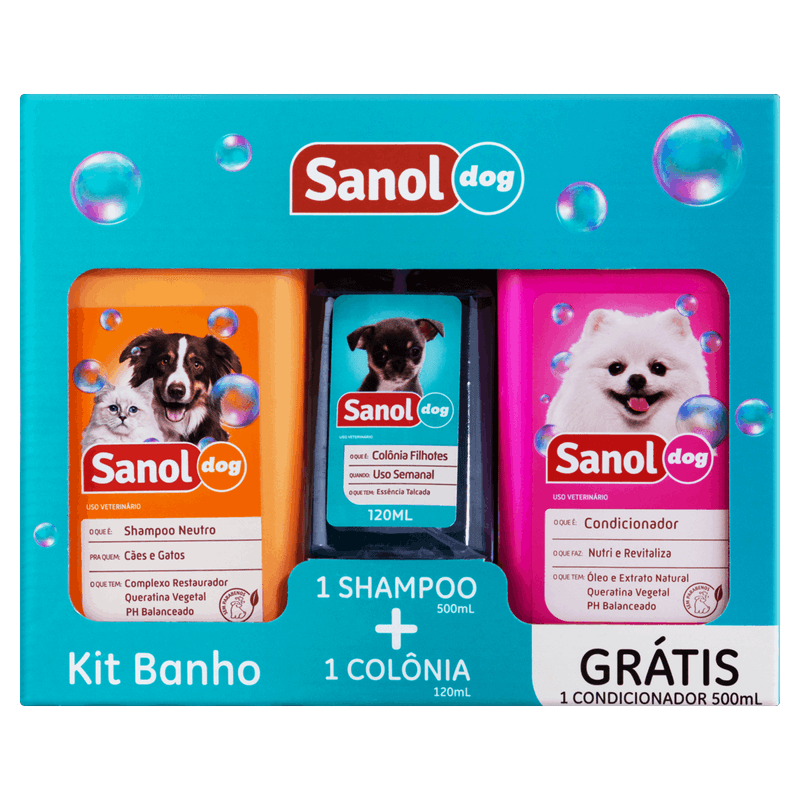 Kit-Shampoo-500ml---Colonia-120ml-para-Caes-e-Gatos-Sanol-Dog-Gratis-Condicionador-500ml