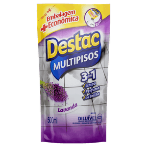 Limpador Multipisos Diluível Lavanda Destac Sachê 500ml Refil Embalagem Econômica