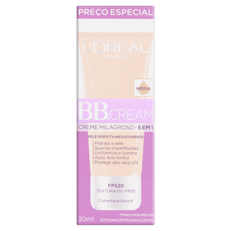 BB-Cream-Creme-Milagroso-Medio-FPS-20-L-oreal-Paris-Caixa-30ml