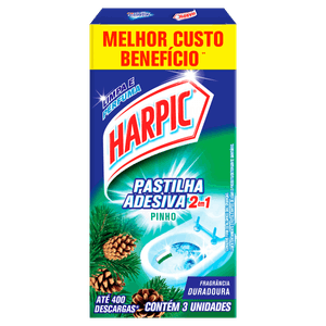 Detergente Sanitário Pastilha Adesiva Pinho Harpic 3 Unidades