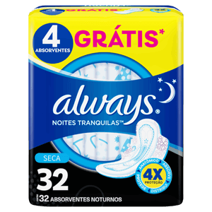 Absorvente com Abas Seca Always Noites Tranquilas Noturno Pacote 32 Unidades Leve Mais Pague Menos