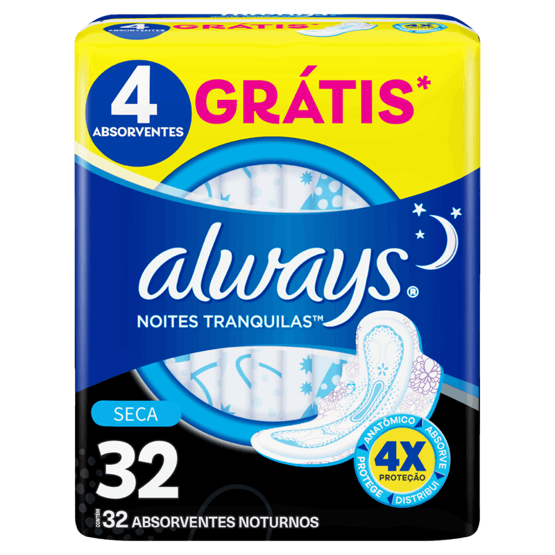 Absorvente-com-Abas-Seca-Always-Noites-Tranquilas-Noturno-Pacote-32-Unidades-Leve-Mais-Pague-Menos