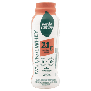 Iogurte Desnatado Morango Zero Lactose Verde Campo Natural Whey 21g de Proteína Frasco 250g