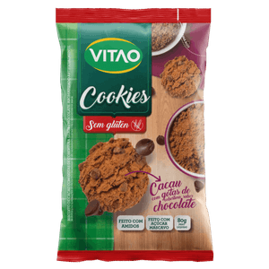 Biscoito Cookie Cacau com Gotas de Chocolate sem Glúten Vitao Pacote 80g