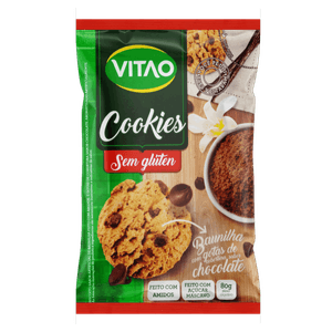 Biscoito Cookie Baunilha com Gotas de Chocolate sem Glúten Vitao Pacote 80g