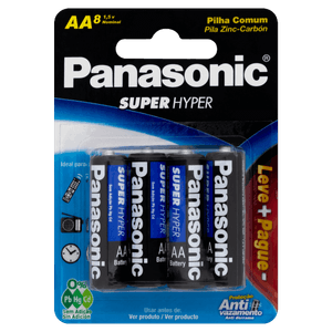 Pilha Comum AA Panasonic Super Hyper Pequena 8 Unidades 1,5V Leve Mais Pague Menos