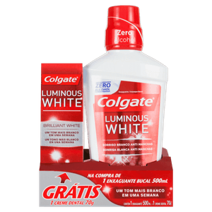 Kit Enxaguante Bucal Brilliant White Luminous White Colgate 500ml Grátis 1 Creme Dental 70g