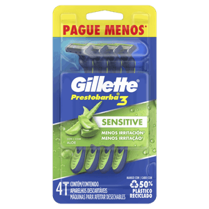 Aparelho Descartável para Barbear Gillette Prestobarba3 Sensitive 4 Unidades Pague Menos