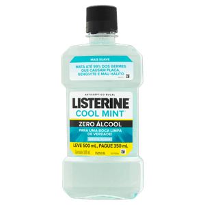 Enxaguante Bucal Antisséptico Zero Álcool Menta Suave Listerine Cool Mint Frasco Leve 500ml Pague 350ml