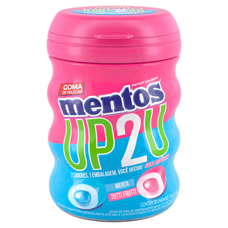 Goma de Mascar Tutti Frutti e Menta Zero Açúcar Mentos UP2U Pote 56g 28 Unidades