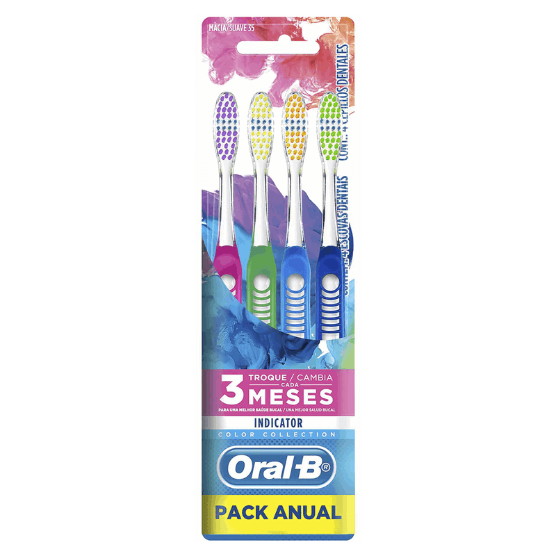 Escova Dental Macia 35 Oral-B Indicator Color Collection 4 Unidades