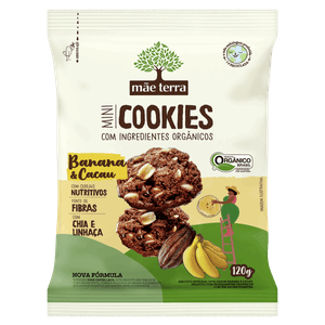 Biscoito Integral Orgânico Banana & Cacau Mãe Terra Mini Cookies Pacote 120g