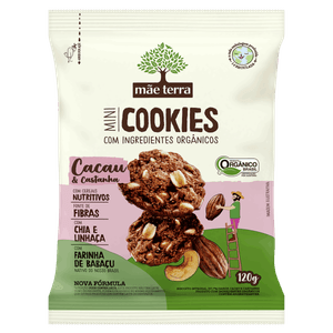 Biscoito Integral Orgânico Cacau & Castanhas Mãe Terra Mini Cookies Pacote 120g