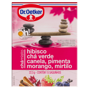 Chá Verde, Hibisco, Canela, Pimenta, Morango e Mirtilo Dr. Oetker Caixa 22,5g 15 Unidades