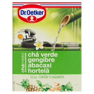 Chá Verde, Gengibre, Abacaxi e Hortelã Dr. Oetker Caixa 22,5g 15 Unidades