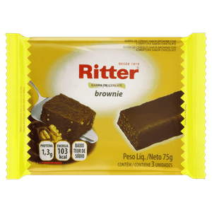 Pack Barra de Cereal Brownie Cobertura Chocolate Ritter Pacote 75g 3 Unidades