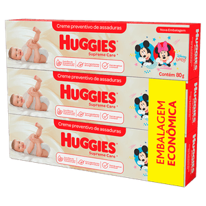 Pack Creme Preventivo de Assaduras Huggies Supreme Care Caixa 3 Unidades 80g Cada Embalagem Econômica