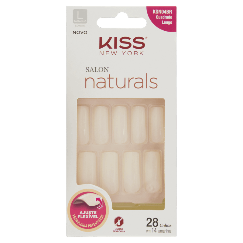 Unha Postiça Quadrada Kiss New York Salon Naturals Longa Caixa 28 Unidades