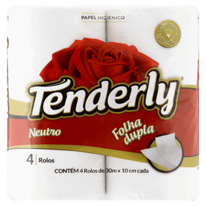 Papel Higiênico Folha Dupla Neutro Tenderly 30m Pacote 4 Unidades