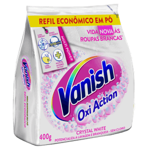 Tira-Manchas Pó Roupas Brancas Vanish Oxi Action Crystal White Pacote 400g Refil Econômico