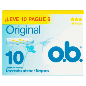 Absorvente Interno O.B. Original Médio Caixa Leve 10 Pague 8 Unidades