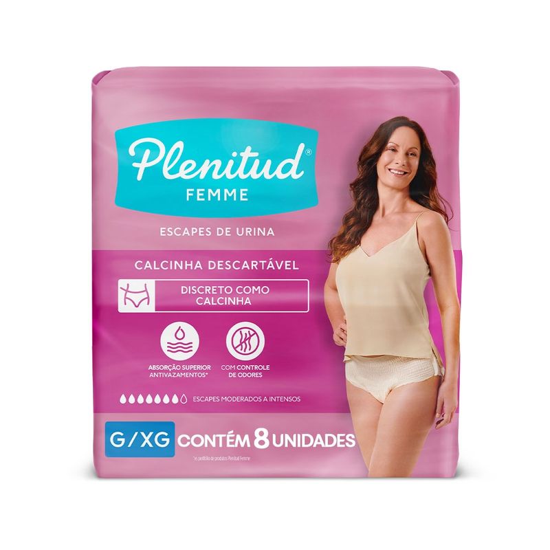 Roupa-Intima-Descartavel-Plenitud-Femme-G-XG-Pacote-8-Unidades