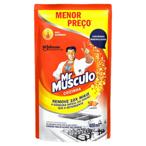 Limpador Desengordurante Cozinha Laranja Mr Músculo Sachê 400ml Refil Econômico Grátis 20% de Desconto