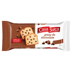 Bolo Baunilha Recheio Gotas de Chocolate Casa Suíça Café da Manhã Pacote 250g