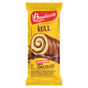 Rocambole Baunilha Recheio e Cobertura Chocolate Bauducco Roll Pacote 34g